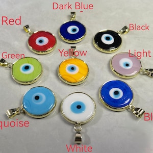 Gold Evil Eye Pendant, 21x25mm Double Sided Murano Glass Evil Eye Charm Necklace, Handmade Murano Charm, Evil Eye Jewelry , Quantity options