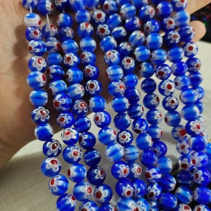 Millefiori Glasperlen, Blumen Runde Perlen, 6mm 8mm 10mm Glas Runde Perlen zur Schmuckherstellung,HA-544