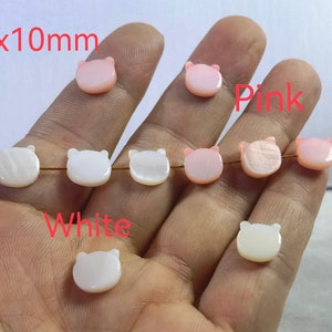 10x10mm Natural Freshwater Shell Cat Beads, Pink Cat Head Beads ,Double Sided White Shell Cat Beads ,Quantity Optional ,BA- 1440