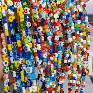 Millefiori Glass Flower Beads , Colorful Murano Flower Beads , Multi Color Flower Beads ,4 - 12mm , 15’’ Full Strand ,Hole 1mm ,BA- 1000