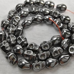 1 Full Strand 8x10mm Hematite Skull Beads ,Black Skull Head Beads , Hematite Beads  , DIY Gothic Theme Jewelry , Wholesale Bead , Findings