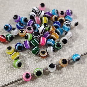 100pcs Multicolor Evil Eye Beads , 4 - 12mm Turkish Eye Beads , Resin Evil Eye Beads, Evil Eye Jewelry Making