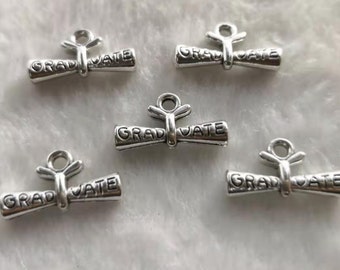 30pcs Antique Silver Tone 3D Diploma Charms, Graduation Charms ,Grad Diplomas Charm ,21x11mm Graduate Charms,Wholesale
