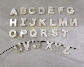 Mother Of Pearl Alphabet Beads ,A - Z letter, Letter mop shell ,Height 10mm  ,0.7mm Top Sideways Hole , QTY 1 /3/5/10/26/30/100pcs Optional