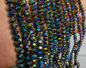 Rainbow Crystal Glass Rondelle Beads ,Faceted Crystal Beads , Crystal Spacer Beads, Glass  Beads ,Loose Beads .16” Full Strand , 4mm 6mm 8mm