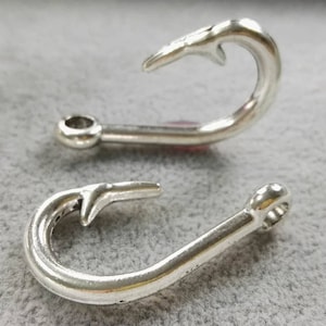 20pcs Fish Hook Pendants ,20x38mm Fishing Hook Pendants ,Fish Hook Charm , Antique Silver Fish Hook  ,Wholesale