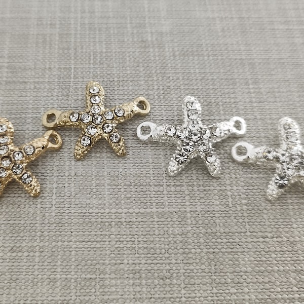 10 pcs Rhinestone StarFish Connectors,  Starfish Connector ,18x23mm Starfish Jewelry , Nautical Charms 