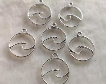 50pcs Antique Silver Wave Charms ,Ocean Charm ,Ocean Wave Charm ,Ocean Life, 20x23mm Round Wave Charm ,Beach Charms ,Wholesale