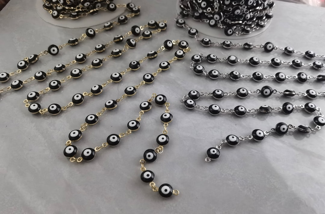 1 - 10 Meters Gold Silver Plated Evil Eye Chain ,black Evil Eye Chain ...