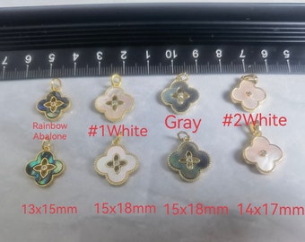 Gold Plated Over Brass Four Leaf Clover Charm  ,Abalone Shell Four Clover Pendant , Four styl and 2 - 50pcs bulk lot options , BA- 1208