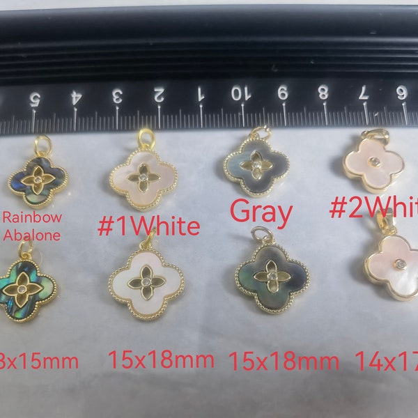 Gold Plated Over Brass Four Leaf Clover Charm  ,Abalone Shell Four Clover Pendant , Four styl and 2 - 50pcs bulk lot options , BA- 1208