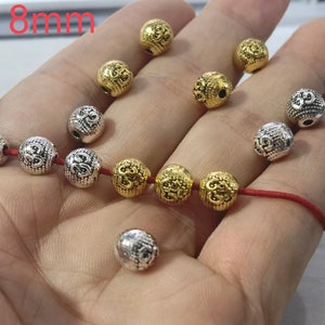 Silver OM Round Beads , 8mm Bracelet OM Spacer Beads , Religious Beads , Yoga Meditation, BA- 1399