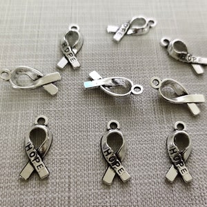 20 / 50pcs Hope Ribbon Charms , Ribbon Awareness Charm , Cancer Awareness Charm ,Breast Cancer Charms , 18x8mm , Wholesale ,BA-248