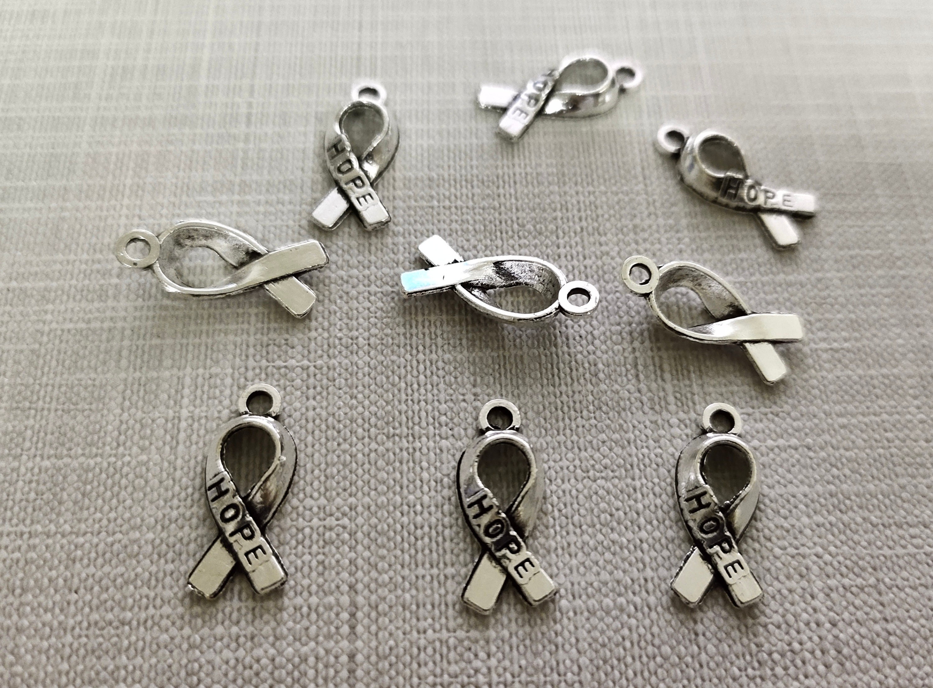 20 / 50pcs hope Ribbon Charms , Ribbon Awareness Charm , Cancer ...