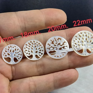 Amuletos del árbol de la vida de la madre de la perla, colgantes del árbol de la vida, 17 mm 18 mm 20 mm 22 mm encanto del árbol de la concha, 2-50 piezas lote a granel opcional, BA- 1495