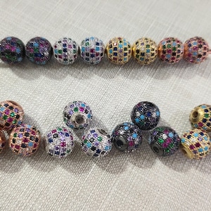 6-10mm Mix Color Cubic Zirconia Micro Paved Round Ball Beads, CZ Micro Pave Ball Beads,Ball Space Beads ,Disco Ball Beads, 5 - 50pcs ,BA 651