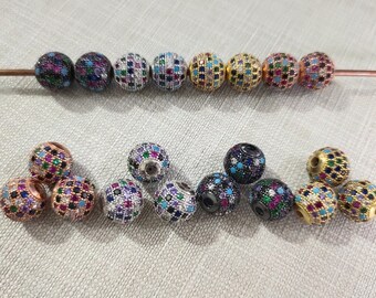 6-10mm Mix Color Cubic Zirconia Micro Paved Round Ball Beads, CZ Micro Pave Ball Beads,Ball Space Beads, Disco Ball Beads, 5 - 50pcs , BA 651