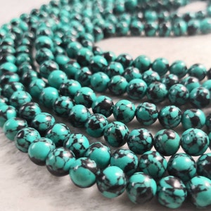 1 Full strand 6mm 8mm 10mm Turquoise Round Beads , Howlite Turquoise Beads , Semiprecious stone Beads , Jewelry Making Beads , Wholesale