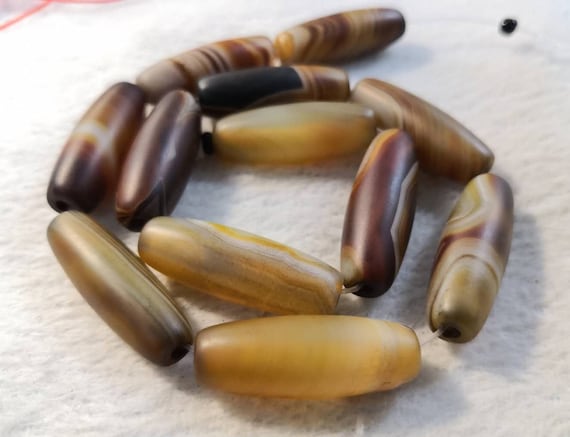 10pcs Brown Agate Barrel Beads ,Natural Stone Barrel Beads ,10 x 30mm Drum Beads ,Tibetan Beads for Jewelry Making , A268