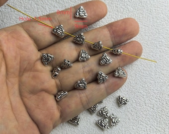50pcs Two-sided  Buddha Beads , Antique Silver Buddha Head Beads ,8x9mm Metal Buddha Spacer Beads ,Nepalese Beads ,Yoga Jewelry, BA- 1817