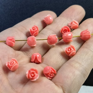 7x7.5mm Composite Resin Coral Flower Beads ,Carved Tulip Flower Beads ,Pink Flower Coral Beads ,20-100pcs Optional ,BA- 1506