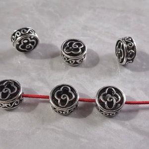 15 Pcs Double Sided Tibetan Style Spacer Beads ,7x12mm Flat Round Beads , Clouds Spacer Beads,Antique Silver Tone Spacer Beads ,BA- 831