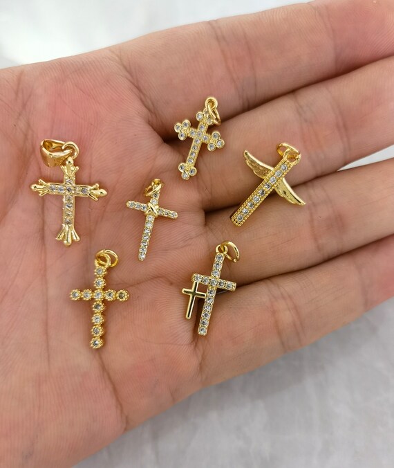5Pcs/Lot Cubic Zirconia Pave Religious Chosen Charms Gold Plated