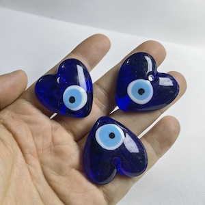 5pcs Heart Shape Glass Evil Eye Pendant ,35mm Turkish Evil Eye Pendant , Blue Evil Eye Charms , Glass Heart Evil Eye Charm  , Wholesale
