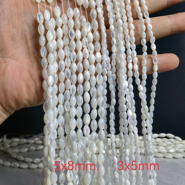 Mother Of Pearl Rice Beads , Mop Oval Beads ,5x8mm 3x5mm White MOP Beads ,Shell Beads Jewelry Supply , 15.5’’ Strand ,BA- 1295