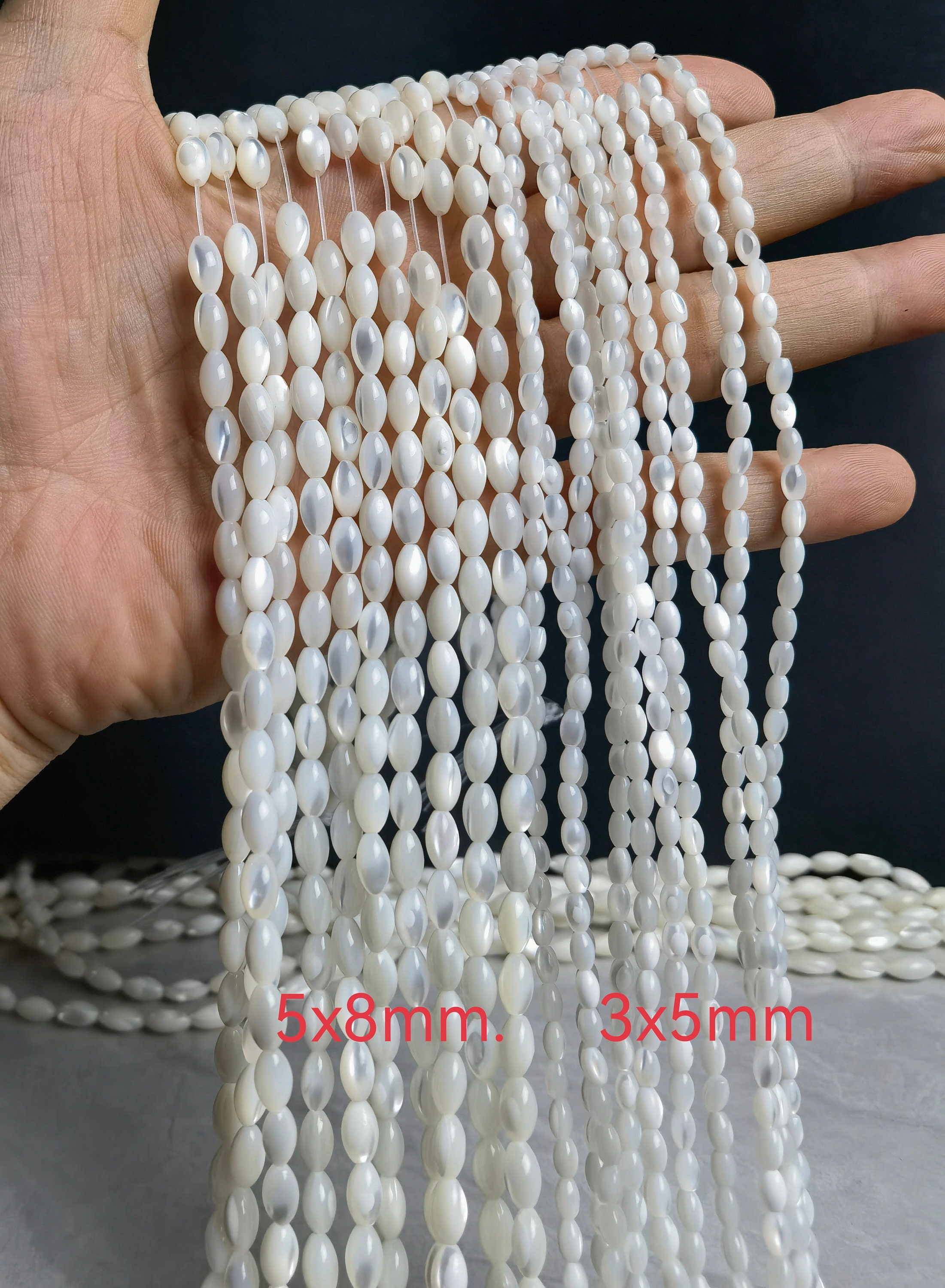 Mother Of Pearl Rice Beads , Mop Oval Beads ,5x8mm 3x5mm White MOP Beads ,Natural Shell Beads Jewelry Supply , 15.5’’ Strand ,BA- 1295