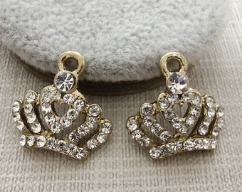 10 pcs Rhinestone Crown Pendants ,18x18mm Light Gold Crown Charms  ,Crown Jewelry, Royal Crown Charm