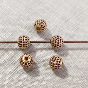 6mm 8mm 10mm Cubic Zirconia Micro Paved Beads ,Fuchsia CZ Micro Pave Ball Beads, Ball Space Beads ,Disco Ball Beads, 5 - 50pcs , BA 653
