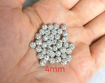 4mm 6mm Crystal Disco Ball Beads ,Micro Pave Crystal,Rhinestone Disco Balls ,Polymer Clay Beads ,Bracelet Beads Jewelry Supplies .20-100pcs