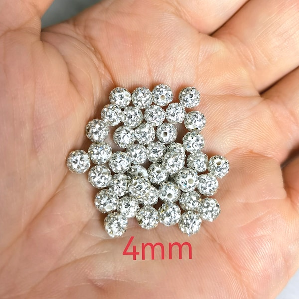 4mm 6mm Crystal Disco Ball Beads ,Micro Pave Crystal,Rhinestone Disco Balls ,Polymer Clay Beads ,Bracelet Beads Jewelry Supplies .20-100pcs