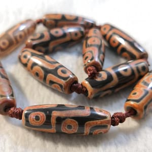 10 x 30 mm Tibetan dzi beads , Tibetan Dzi Drum Barrel Beads , Tibetan Agate Beads , 9 Eye Dzi Beads , Dzi Tibetan Beads for Jewelry Making