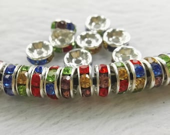 6mm 8mm 10mm Rhinestone Rondelle Beads , Rondelle Spacer Bead , Spacer Beads , Loose Rondelle Beads For Jewelry Making , 100pcs