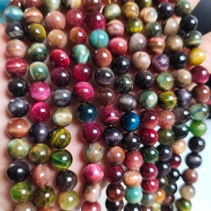 1 Full Strand 6 - 12mm Multicolor Tiger Eye Round Beads , Tiger Eye loose beads , Smooth Round Tiger Eye Gemstone Beads  , Findings , RA-420