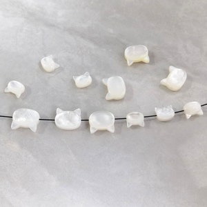 Natural Mother of Pearl Cat Beads, Natural MOP Cat Head ,Double Sided White Shell Cat Connectors ,Size and Quantity Options ,BA- 1108