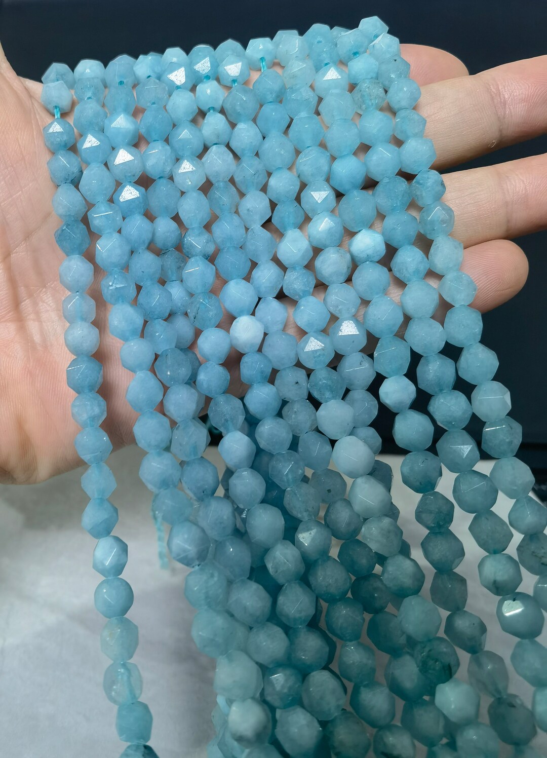 8mm Blue Jade Beads Star Cut Faceted ,blue Gemstone Loose Beads ,semi