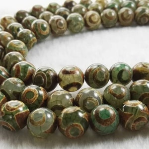 1 Full Strand Tibetan dzi beads , Ancient Green Tibetan Agate Beads , Tibetan Buddha Beads , 6mm 8mm 10mm Agate Beads for Jewelry Making