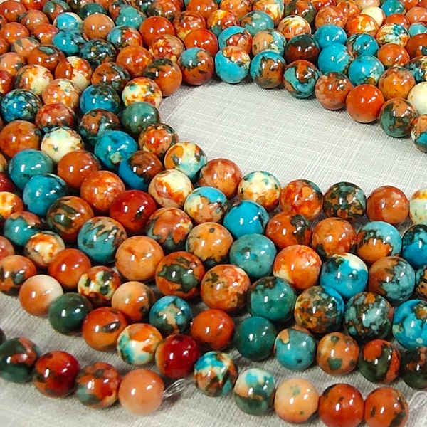 1 Full Strand Multicolor Rain Flower Stone Beads ,6mm 8mm 10mm Smooth Round Stone Beads ,Semi Precious Stone Beads ,Wholesale ,BA-201