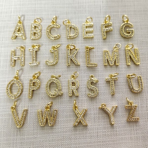 Encantos de letras Micro Pave CZ, Encanto de iniciales, Letras del alfabeto A - Z, Encanto de letras CZ Pave, Fabricación de joyas, Opciones de lote a granel, 8x15 mm, BA-240
