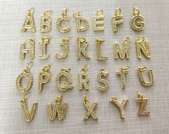 Dijes de letras con micropavé de circonita cúbica, dijes de iniciales, letras del alfabeto de la A a la Z, dijes de letras con pavé de circonita cúbica, fabricación de joyas, opciones de lotes al por mayor, 8 x 15 mm, BA-240