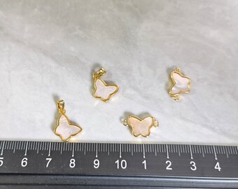 Gold Plated over Brass Butterfly Charm , Butterfly Connector , Mother of Pearl Butterfly Pendant ,Gold Butterfly ,2 -50 pcs, BA- 1164