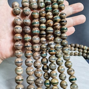 12mm 14mm Ancient Green Tibetan dzi beads ,Large Tibetan Agate Beads, Green Striped Dzi Beads ,DZI Agate Beads ,14” Full Strand ,AS- 1192