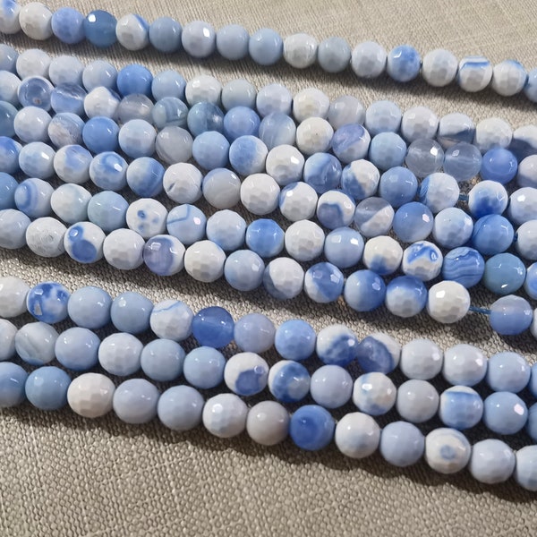 1 Full Strand 6mm Blue White Fire Agate Beads , Faceted Agate Beads , Gemstone  Beads , Agate Beads For Bracelet Necklace DIY Jewelry ,C235