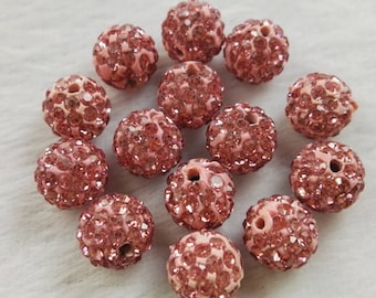 8mm 10mm Light Pink Disco Ball Beads ,Micro Pave Crystal ,6 Rows Rhinestone Disco Balls, Polymer Clay Beads,Bracelet Beads Jewelry Supplies