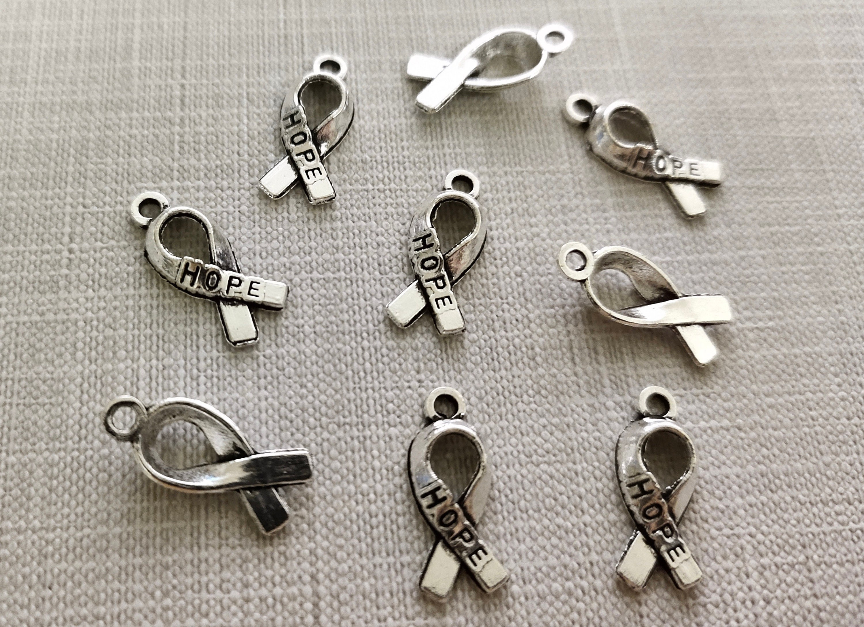20 / 50pcs hope Ribbon Charms , Ribbon Awareness Charm , Cancer ...