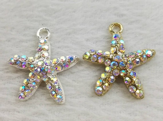 10 pcs Rhinestone  StarFish Pendants , Starfish Charms , 27x25mm Starfish Jewelry , Nautical Charms , Wholesale
