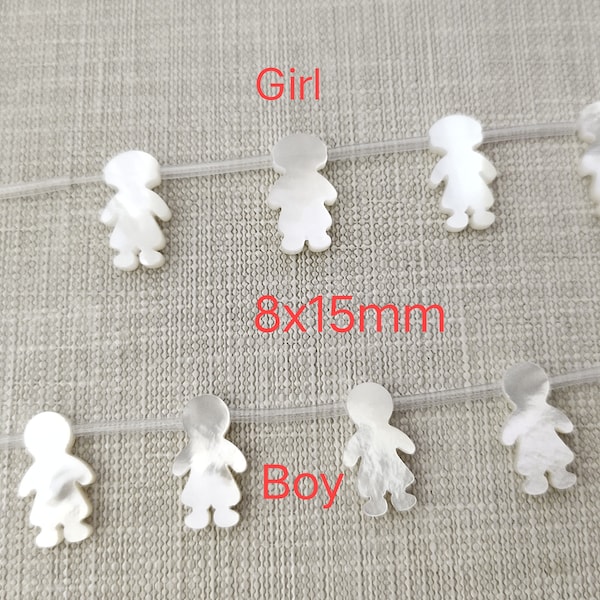 5 - 100pcs , 8x15mm Mother of Pearl Boy And Girl Beads , MOP Boy Charm Pendants , Mother of Pearl Carved Girl Beads ,Shell Jewelry ,BA 667